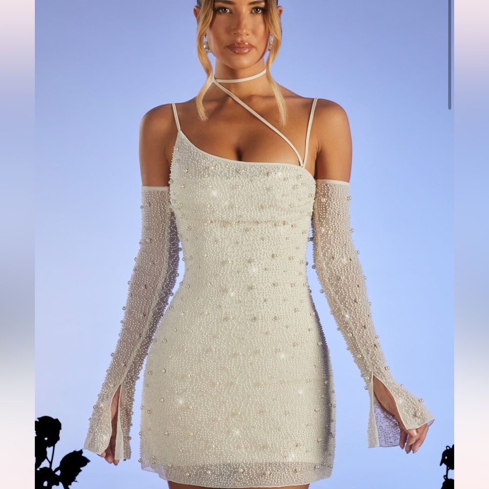 SOHO Embellished asymmetric corset mini dress in ivory